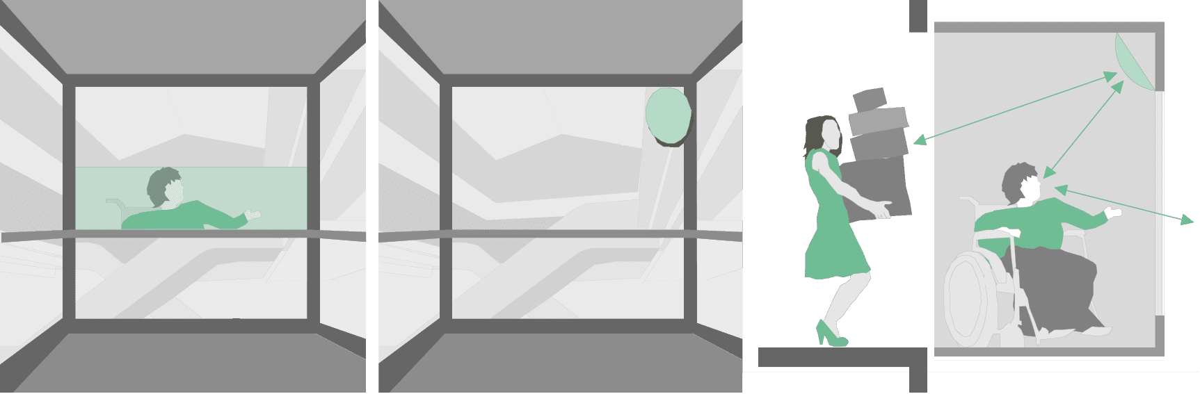 Aufzug: Spiegel in verglaster Aufzugskabine